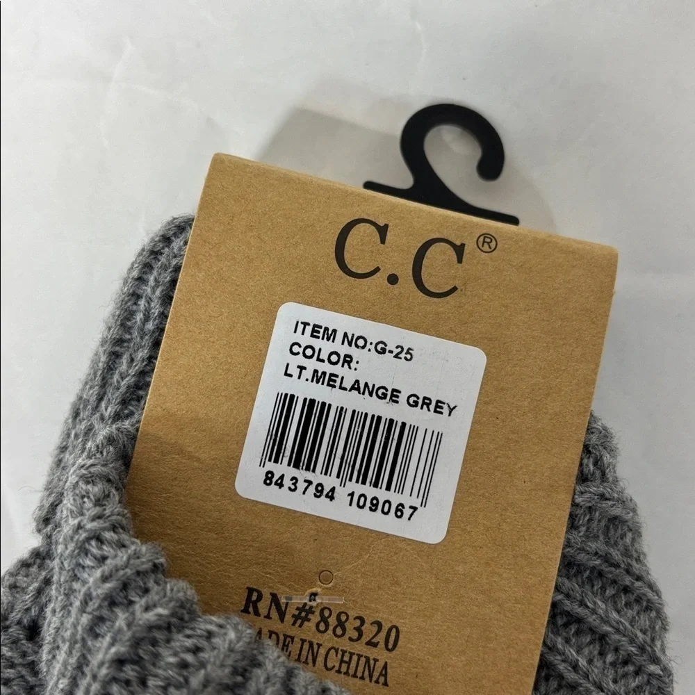 C.C light Melange Grey Knit smart tip touchscreen compatible lined Gloves